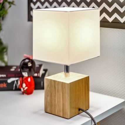 Stolní lampa TRONGO SQUARE 1xE27/25W/230V dub – FSC certifikováno