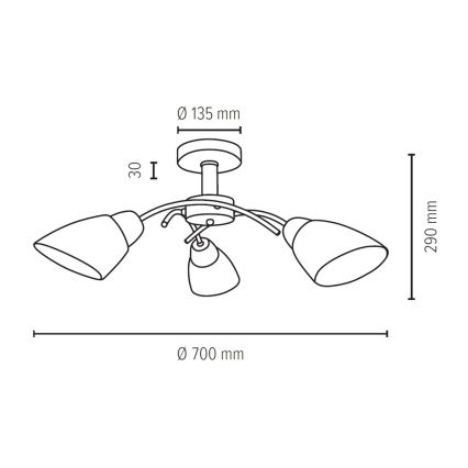 Přisazený lustr VILETTA 3xE27/60W/230V dub – FSC certifikováno