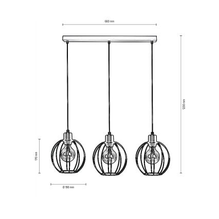 Lustr na lanku BERIS 3xE27/60W/230V dub – FSC certifikováno