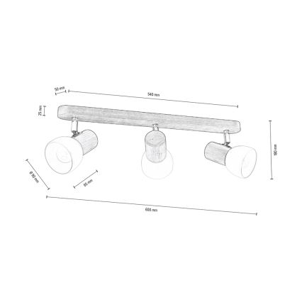 Stropní bodové svítidlo NEL 3xE27/15W/230V borovice