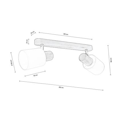 Stropní bodové svítidlo TRENDY 2xE27/15W/230V borovice – FSC certifikováno