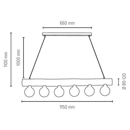 Lustr na lanku TRABO 6xE27/25W/230V dub – FSC certifikováno