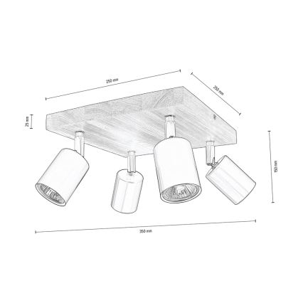 Stropní bodové svítidlo MANARA 4xGU10/5W/230V borovice – FSC certifikováno