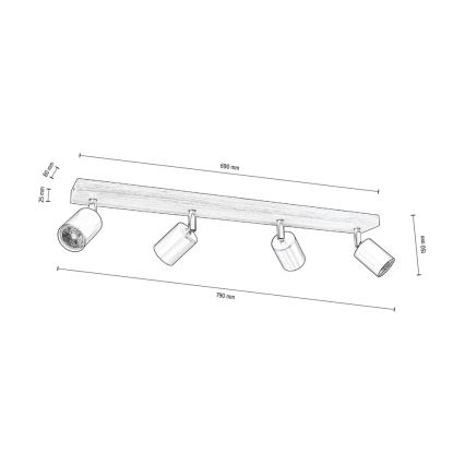 Stropní bodové svítidlo MANARA 4xGU10/5W/230V borovice