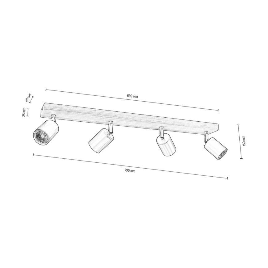 Stropní bodové svítidlo MANARA 4xGU10/5W/230V borovice
