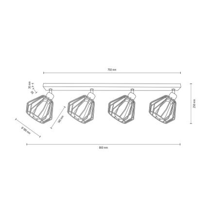 Stropní bodové svítidlo VENTI 4xE27/15W/230V dub – FSC certifikováno