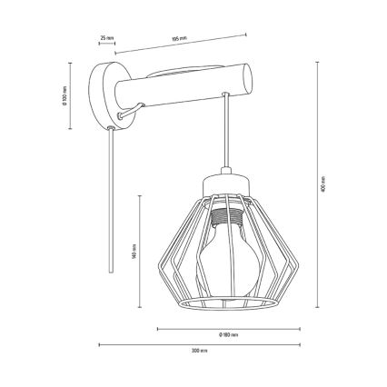 Nástěnná lampa MUG 1xE27/15W/230V borovice
