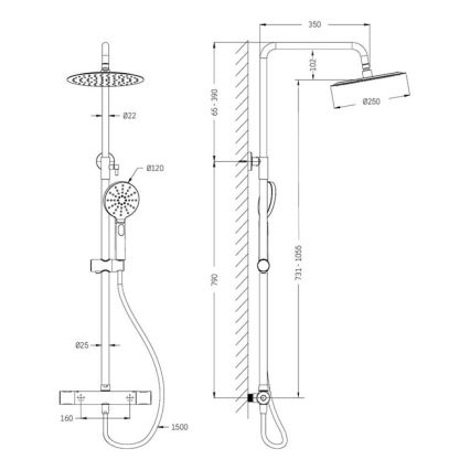 Sprchová sada s termostatickou baterií DRAGOR lesklý chrom