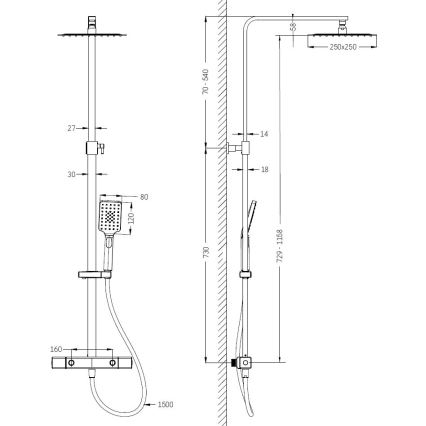 Sprchová sada s termostatickou baterií NAESBY lesklá mosaz