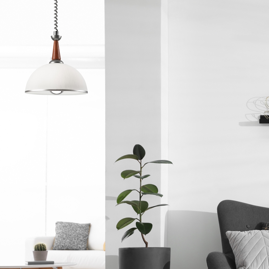 Stahovací lustr CHIARA 1xE27/60W/230V stříbrná/hnědá/buk