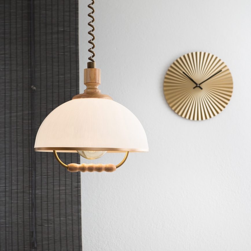 Stahovací lustr RAMONA 1xE27/60W/230V hnědá/bílá/dub