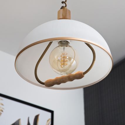 Stahovací lustr RAMONA 1xE27/60W/230V hnědá/bílá/dub