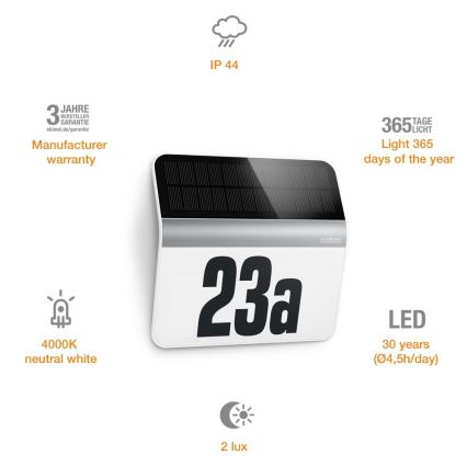 STEINEL 007140 - LED Solární domovní číslo XSolar LH-N LED/0,03W nerez IP44 2500 mAh