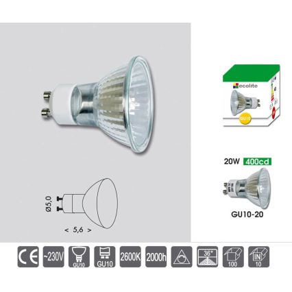 Stmívatelná průmyslová žárovka GU10/20W/230V 2600K - Ecolite