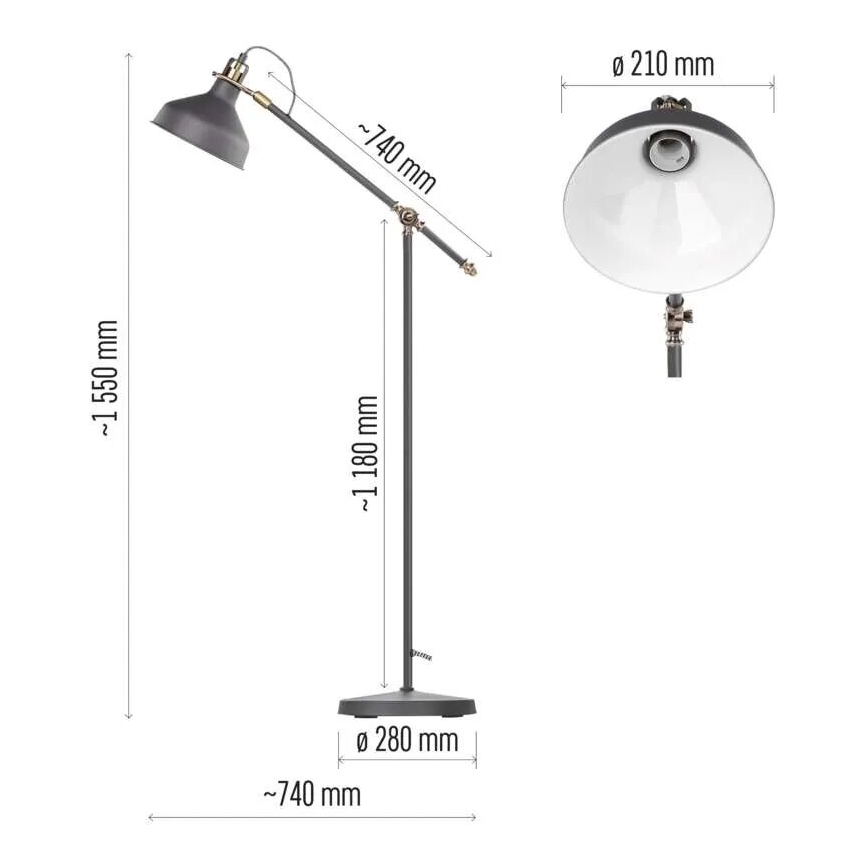 Stojací lampa ARTHUR 1xE27/25W/230V šedá