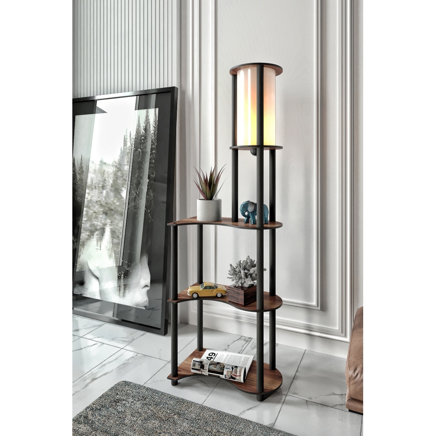 Stojací lampa s poličkami 1xE27/40W/230V 140 cm černá/hnědá