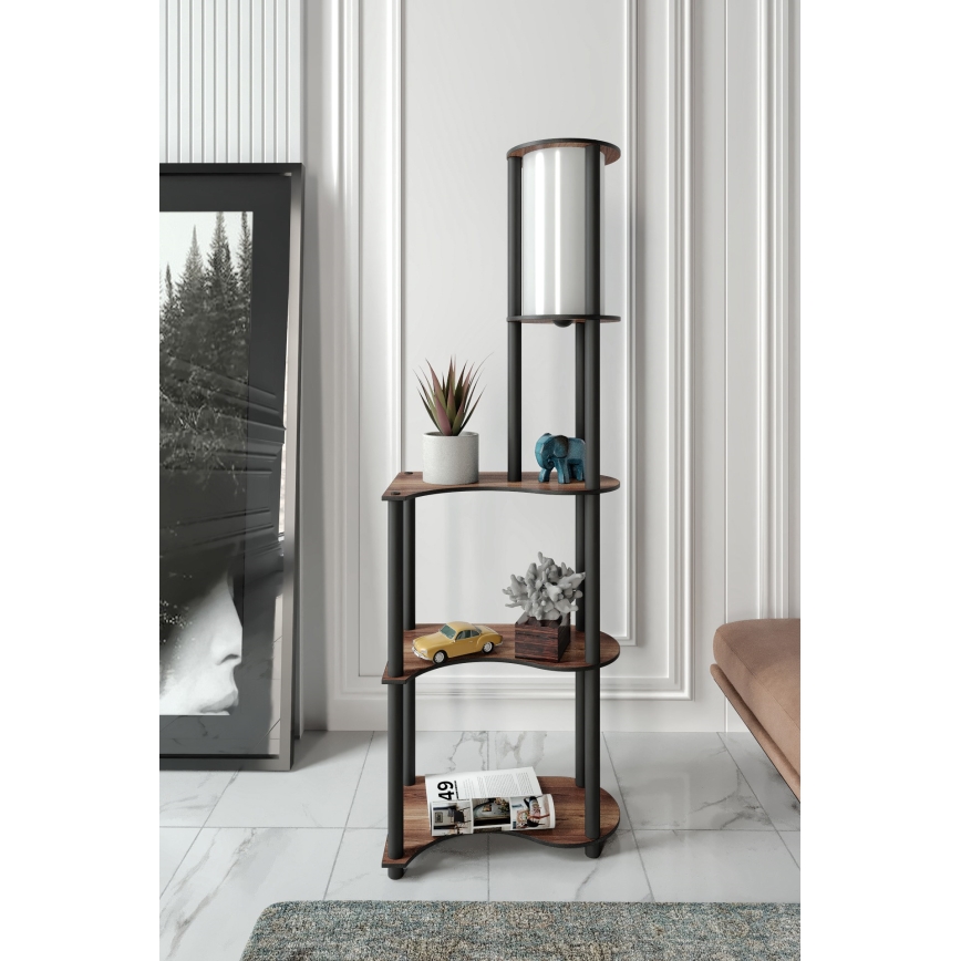 Stojací lampa s poličkami 1xE27/40W/230V 140 cm černá/hnědá