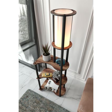 Stojací lampa s poličkami 1xE27/40W/230V 140 cm černá/hnědá