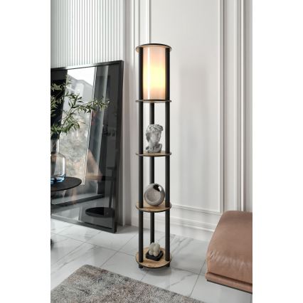 Stojací lampa s poličkami 1xE27/40W/230V 150 cm černá/hnědá