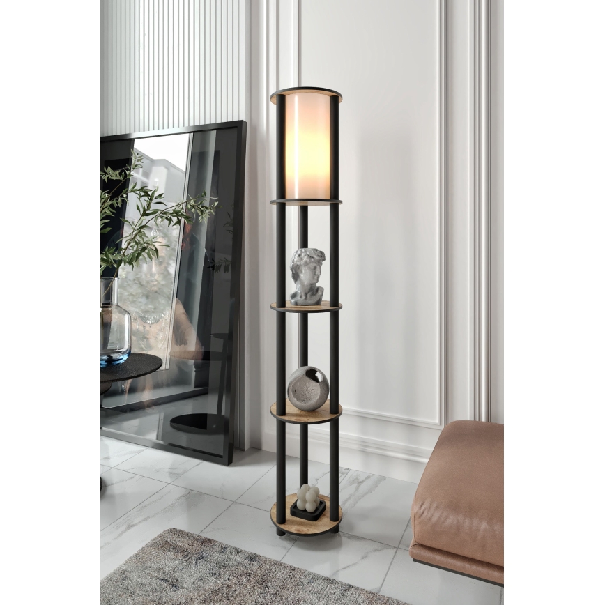 Stojací lampa s poličkami 1xE27/40W/230V 150 cm černá/hnědá