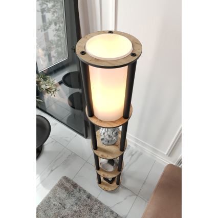 Stojací lampa s poličkami 1xE27/40W/230V 150 cm černá/hnědá