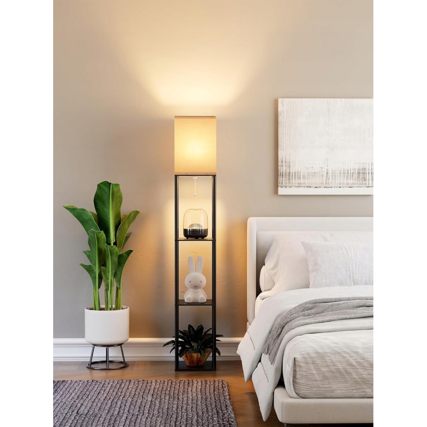 Stojací lampa s poličkami 1xE27/40W/230V černá/bílá