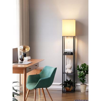 Stojací lampa s poličkami 1xE27/40W/230V černá/bílá