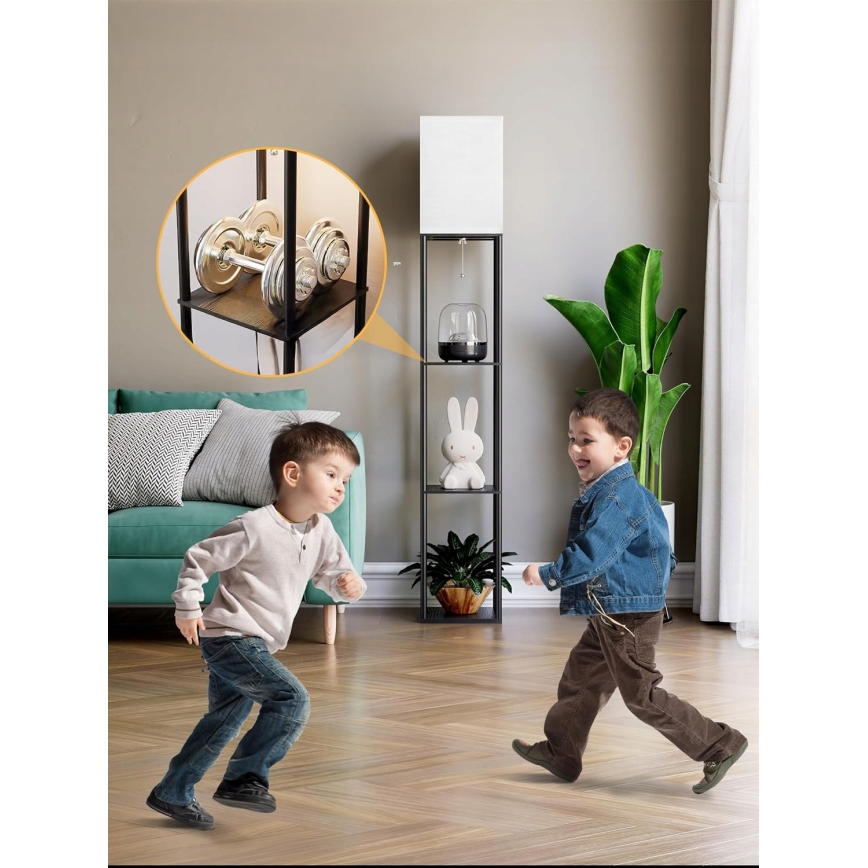 Stojací lampa s poličkami 1xE27/40W/230V černá/bílá