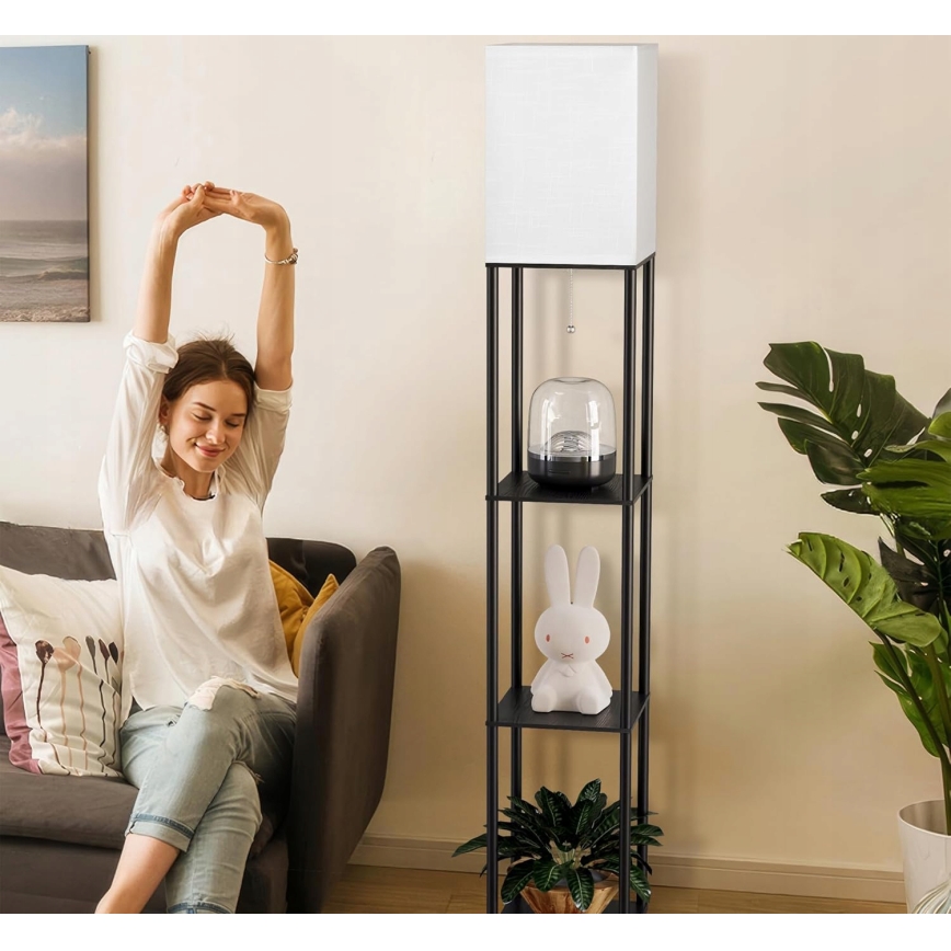 Stojací lampa s poličkami 1xE27/40W/230V černá/bílá