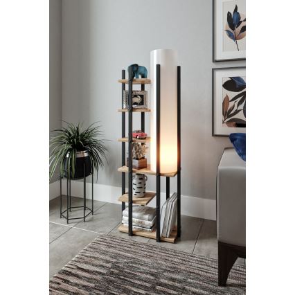 Stojací lampa s poličkami MODA DOR 1xE27/40W/230V černá/hnědá