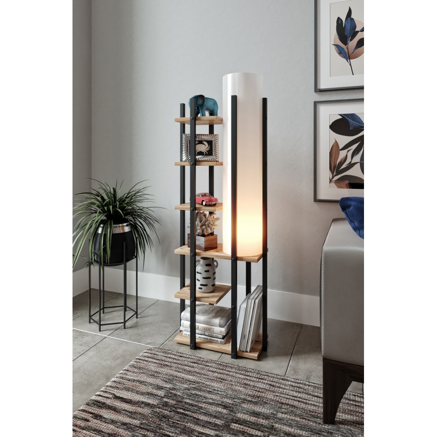 Stojací lampa s poličkami MODA DOR 1xE27/40W/230V černá/hnědá