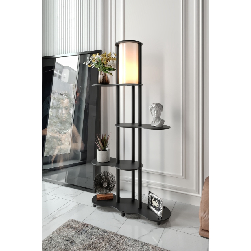 Stojací lampa s poličkami NOTO 1xE27/40W/230V černá