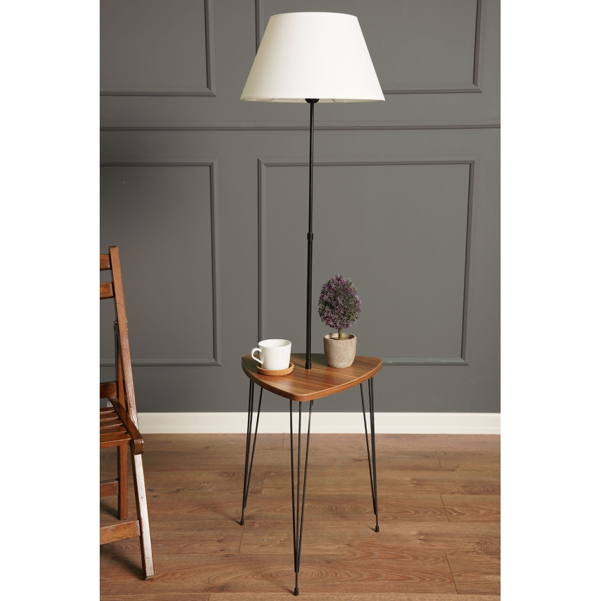 Stojací lampa se stolkem 1xE27/40W/230V černá/hnědá