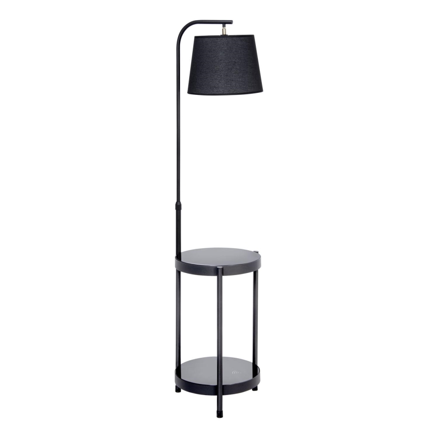 Stojací lampa se stolkem 1xE27/60W/230V USB černá