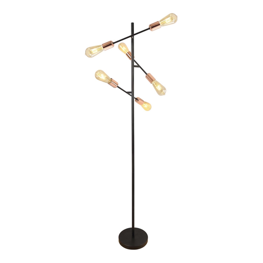 Stojací lampa STRAIGHT 6xE27/15W/230V černá/měděná