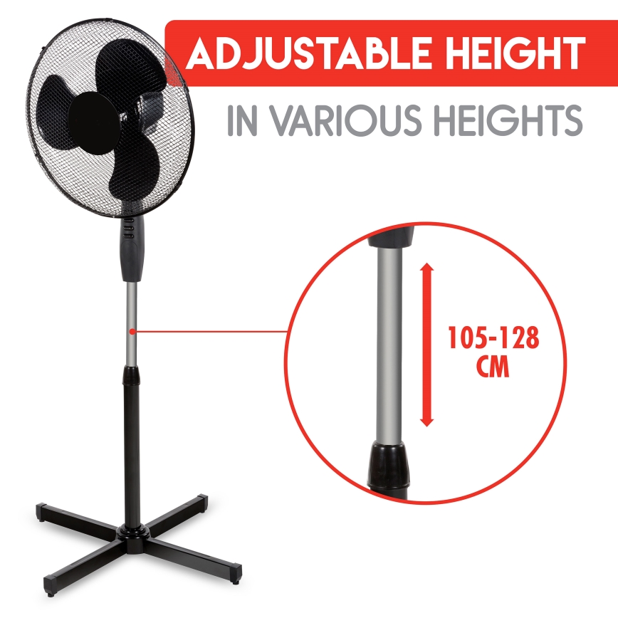 Stojanový ventilátor 40W/230V pr. 40 cm černá