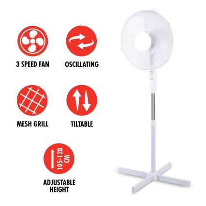Stojanový ventilátor 42W/230V pr. 40 cm bílá