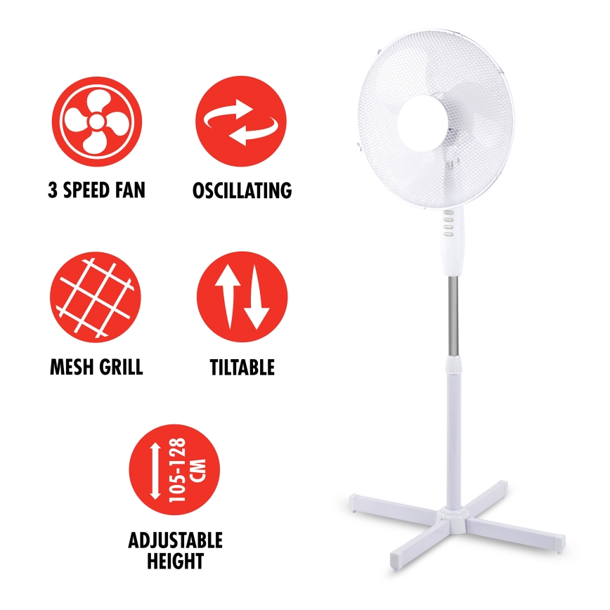 Stojanový ventilátor 42W/230V pr. 40 cm bílá