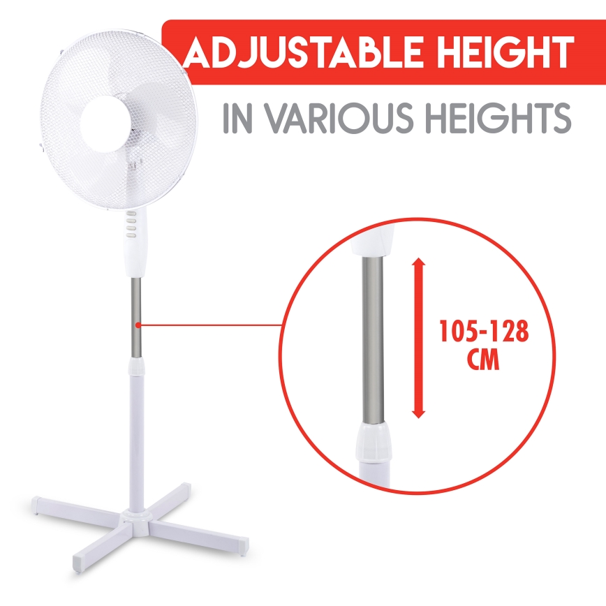 Stojanový ventilátor 42W/230V pr. 40 cm bílá