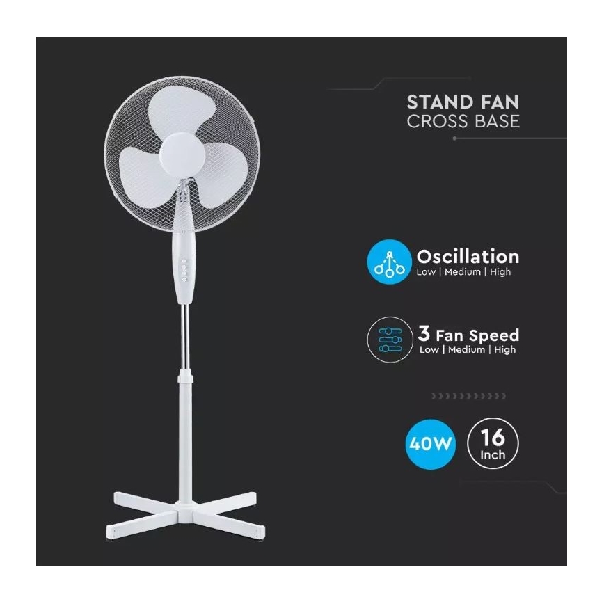 Stojanový ventilátor pr. 41 cm 40W/230V bílá
