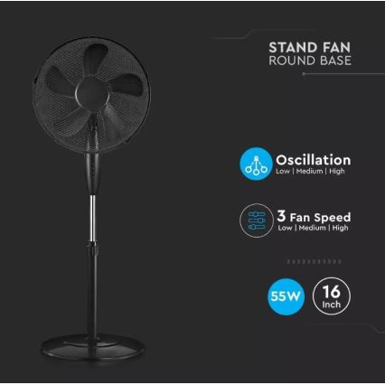 Stojanový ventilátor pr. 43 cm 55W/230V černá