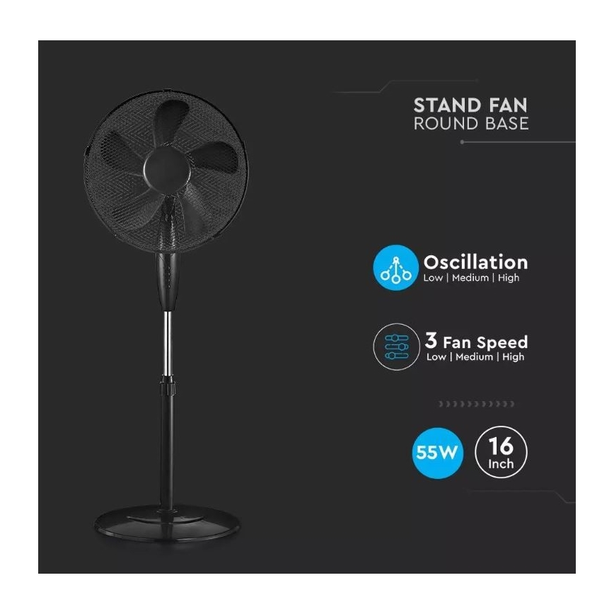 Stojanový ventilátor pr. 43 cm 55W/230V černá