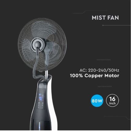 Stojanový ventilátor pr. 43 cm s rozprašovačem vody 80W/230V černá + DO