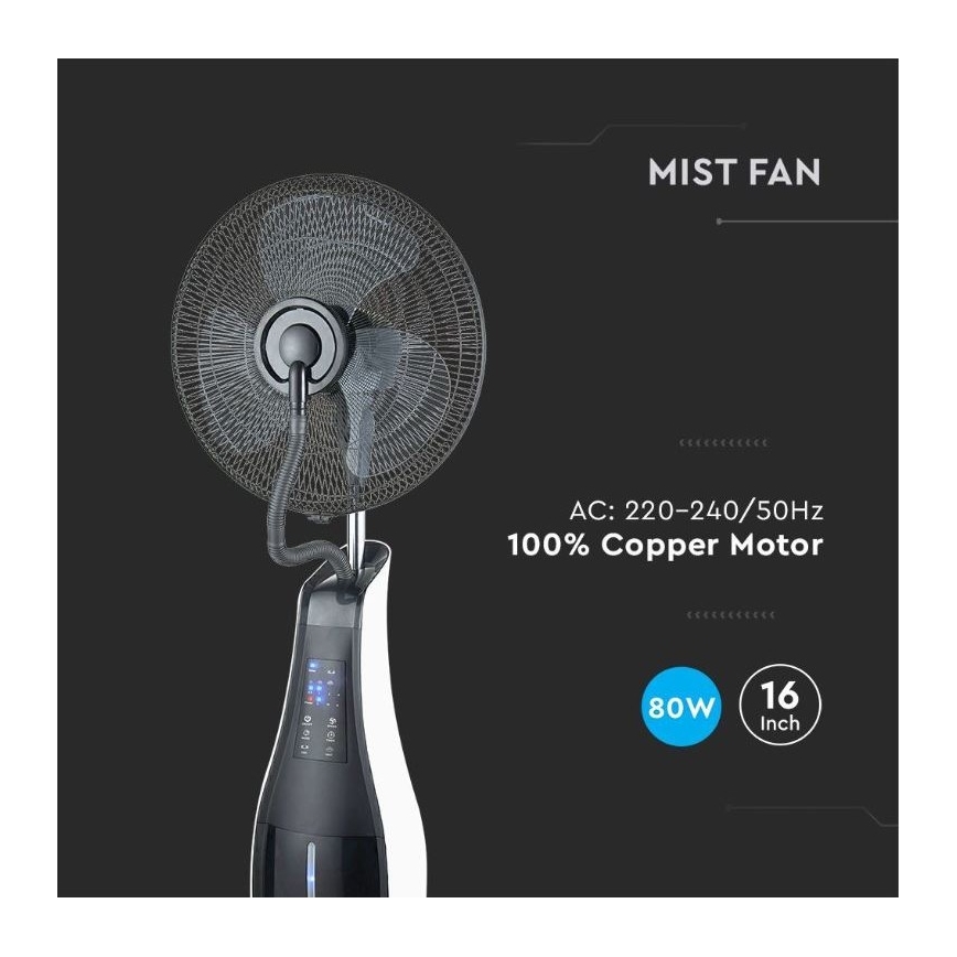 Stojanový ventilátor pr. 43 cm s rozprašovačem vody 80W/230V černá + DO