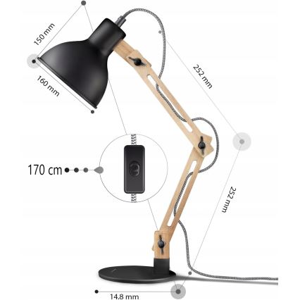 Stolní lampa 1xE27/40W/230V černá
