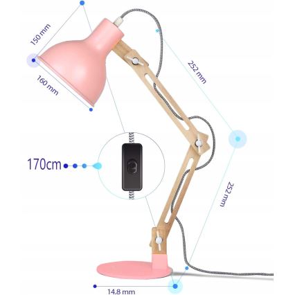 Stolní lampa 1xE27/40W/230V růžová