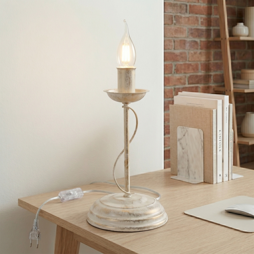 Stolní lampa ANTON 1xE14/60W/230V bílá patina