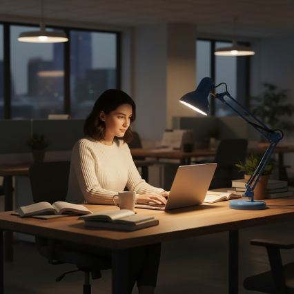 Stolní lampa AURIQ 1xE27/60W/230V modrá