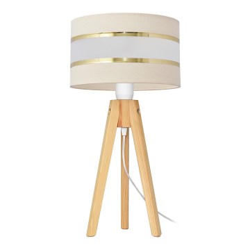 Stolní lampa HELEN 1xE27/15W/230V krémová/zlatá/borovice