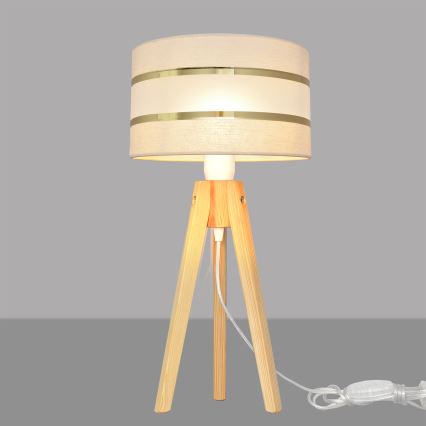 Stolní lampa HELEN 1xE27/15W/230V krémová/zlatá/borovice